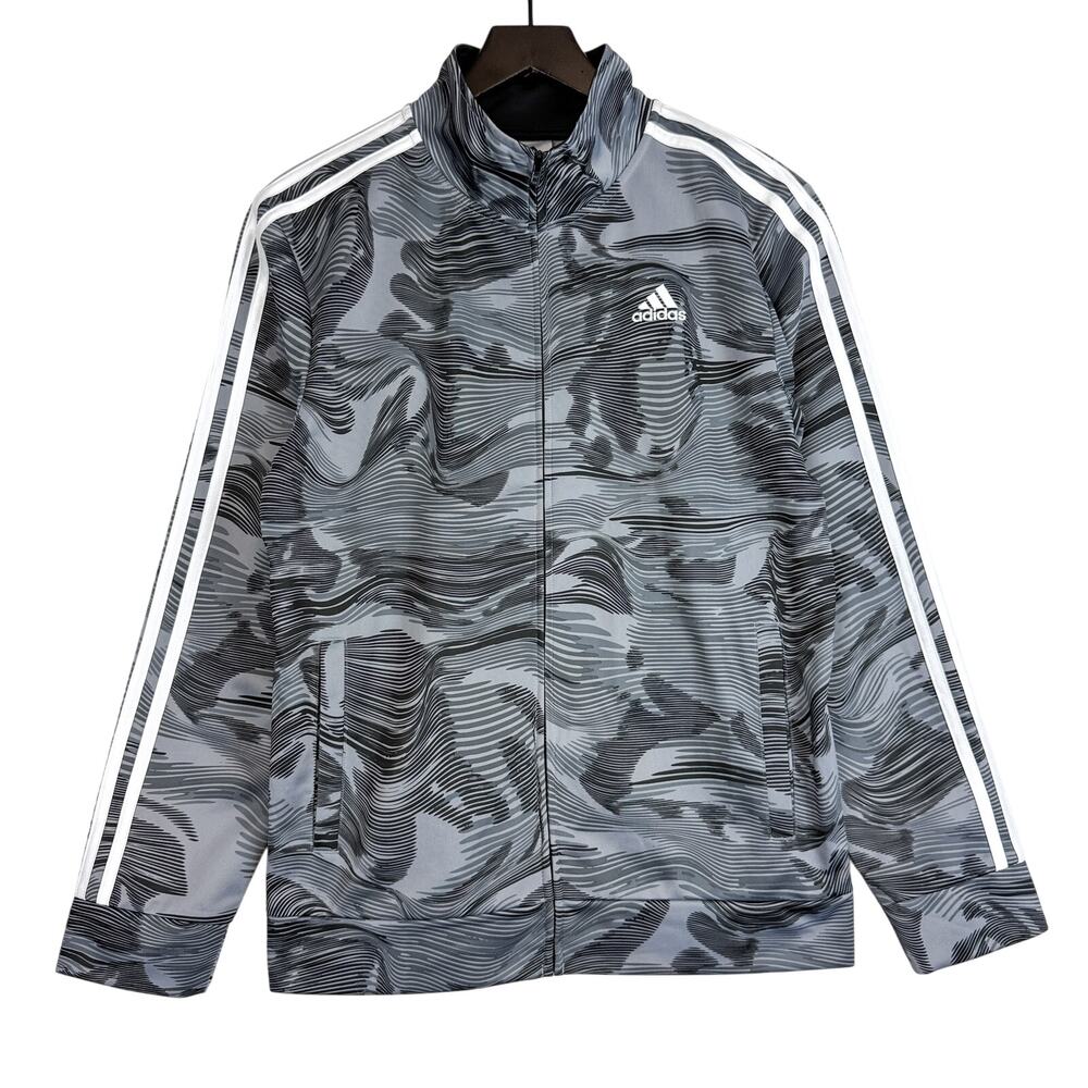 NWT Adidas Boys Camo Swirl Gray Black Full Zip Track Jacket - XL 18/20